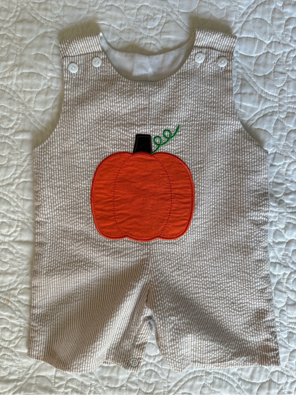 Baby Boy Southern Smocked Company 6M Seersucker Shortall Pumpkin Fall Outfit